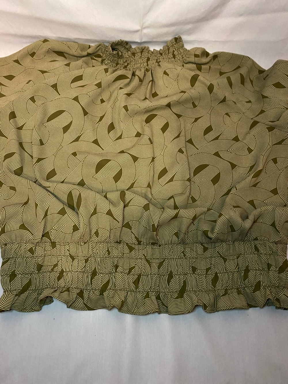 Worthington Olive Green Abstract-Print Long-Sleeve Smocked Blouse - Picture 10 of 12